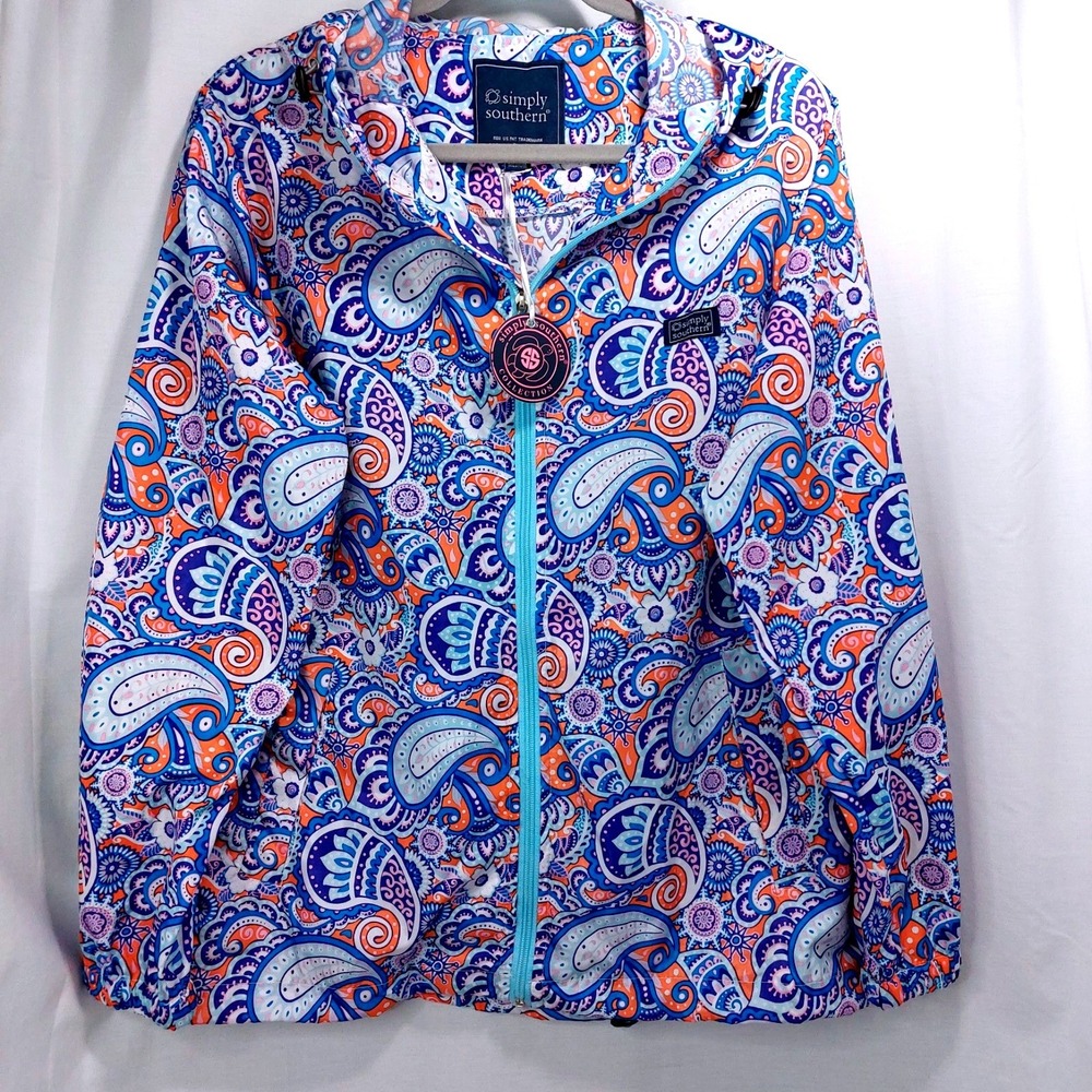 SIMPLY SOUTHERN Rain Zip Jacket Purple Paisley‎ Wms Medium Lightweight NWT